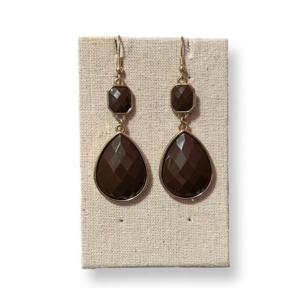 🤯5/$20🤯 Brown Teardrop Gold Tone Dangly Earrings - Picture 1 of 6
